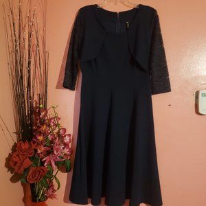 Dark blue dress with lace sleeves